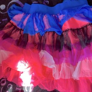 A frilly pink and blue skirt